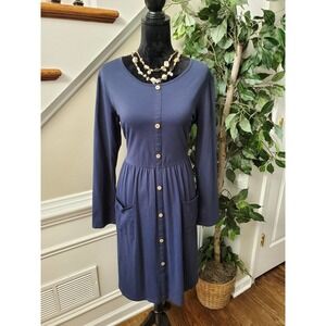 Slig Women's Blue Cotton Round Neck Long Sleeve Casual Knee Length Dress Size XL